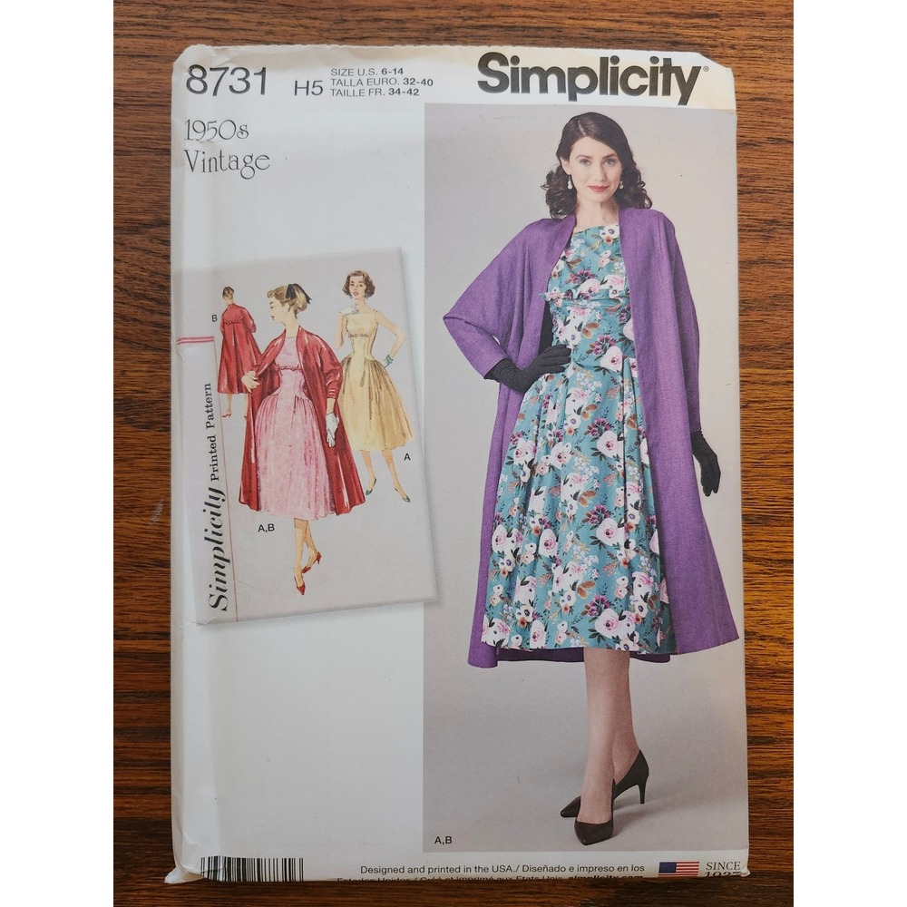 Simplicity 8731 1950s Vintage Dress and Lined Coat Sewing Pattern Size H5 6-14